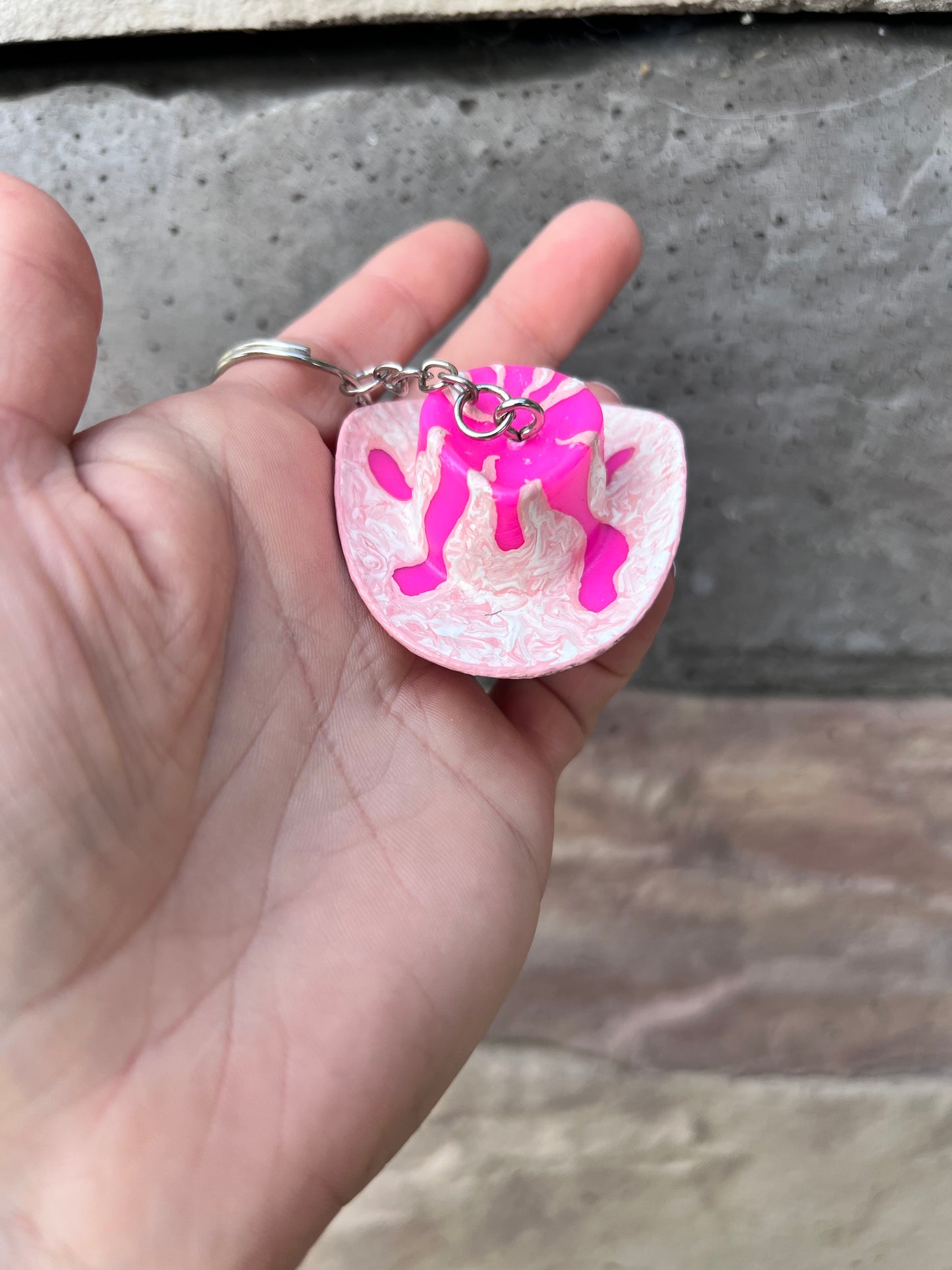 Crackled Pink Flames Inspired Cowboy Discoball Keychain