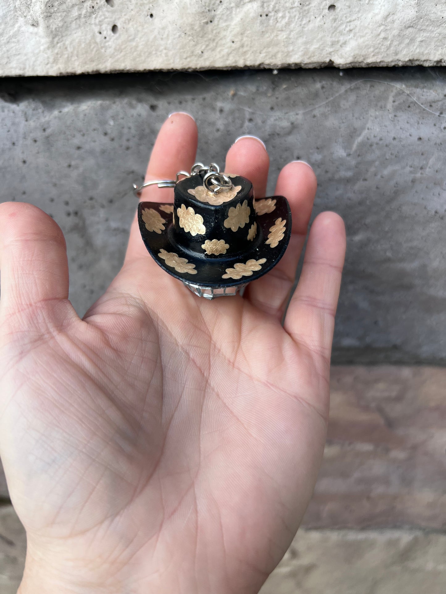 Black + Gold Cloud Inspired Cowboy Discoball Keychain