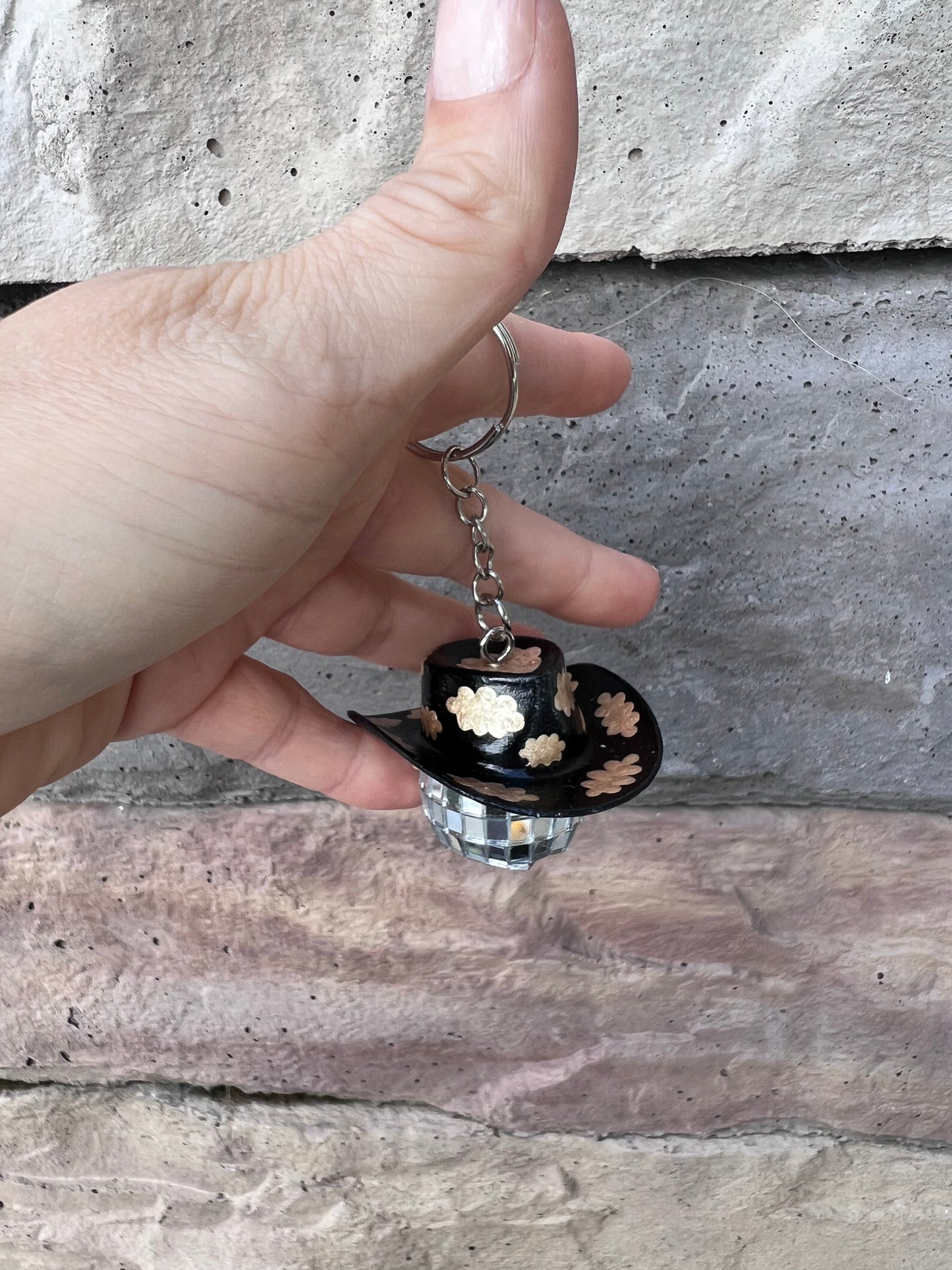 Black + Gold Cloud Inspired Cowboy Discoball Keychain