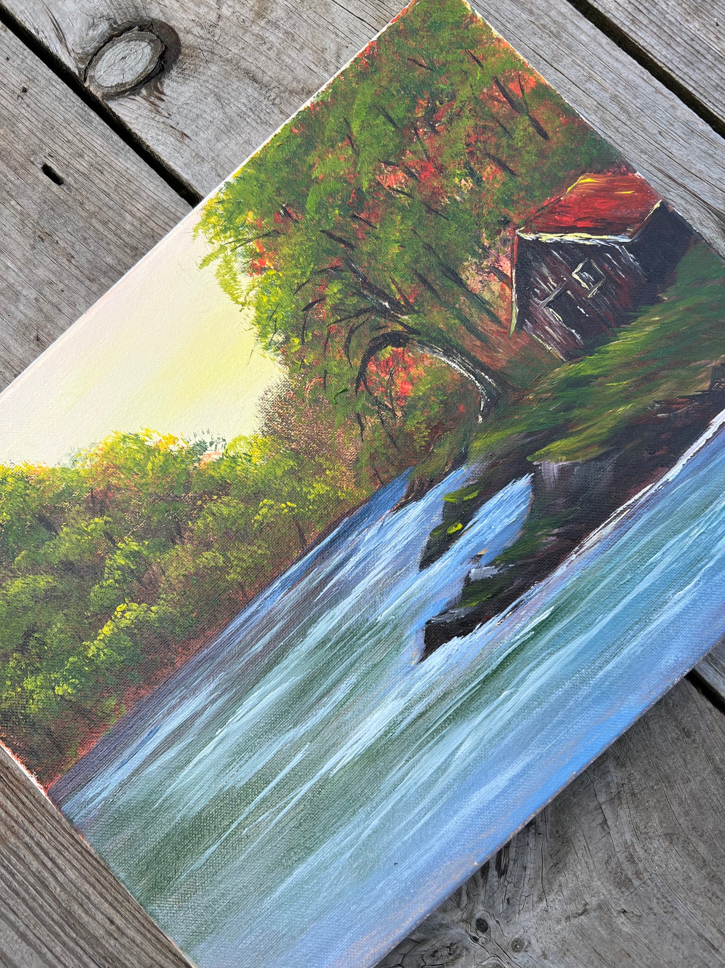 1:1 Hand Painted Cabin on a Lake Scene