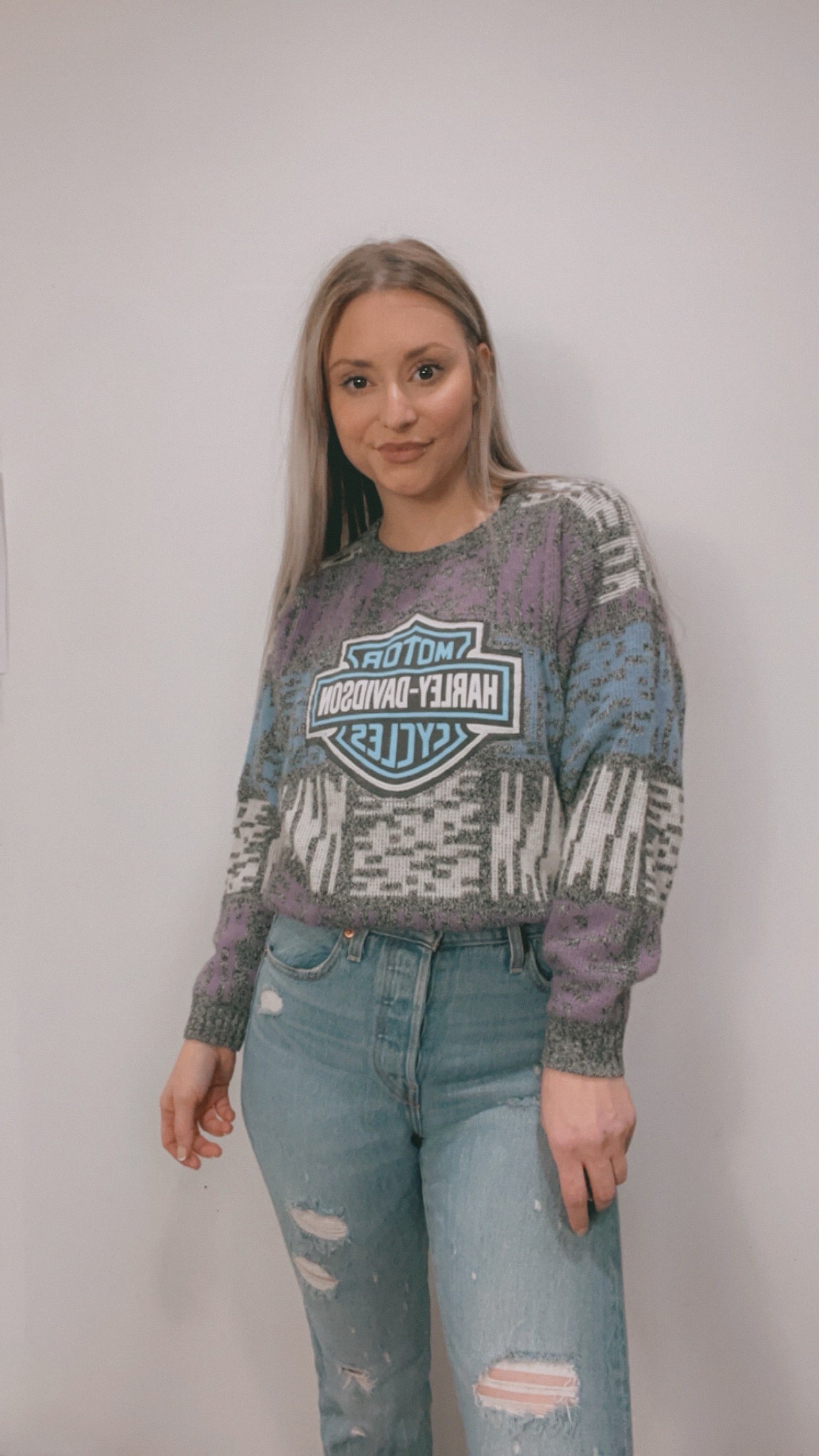 Reworked Harley Davidson Logo Vintage Sweater