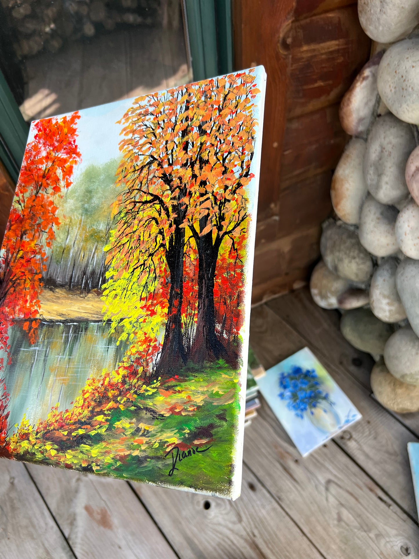 1:1 Hand Painted Fall Tree + Water Nature Scene