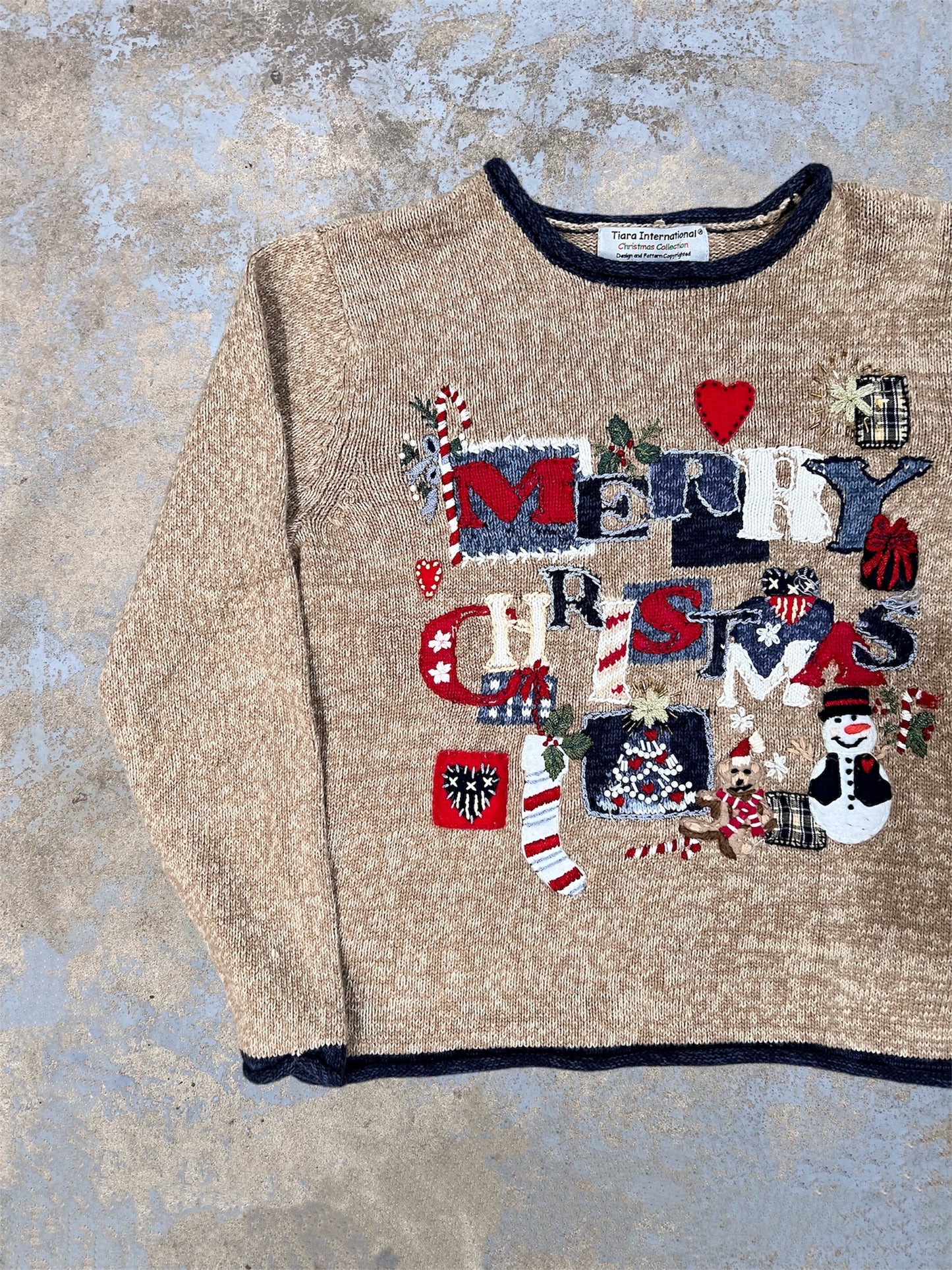 Vintage Merry Christmas Patchwork Knit Holiday Sweater