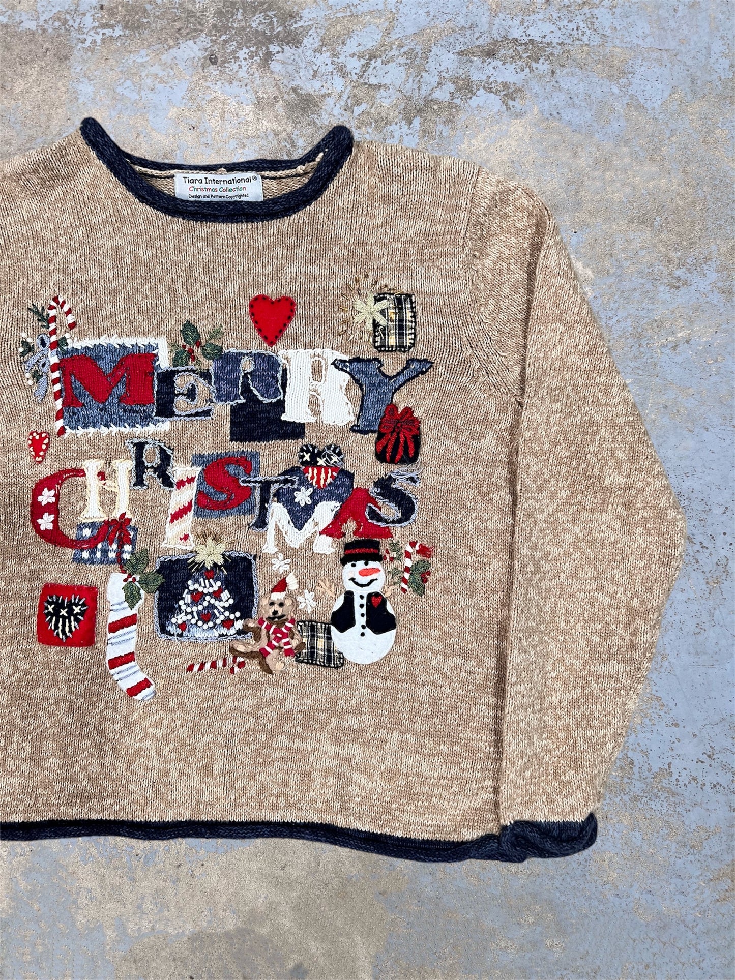 Vintage Merry Christmas Patchwork Knit Holiday Sweater