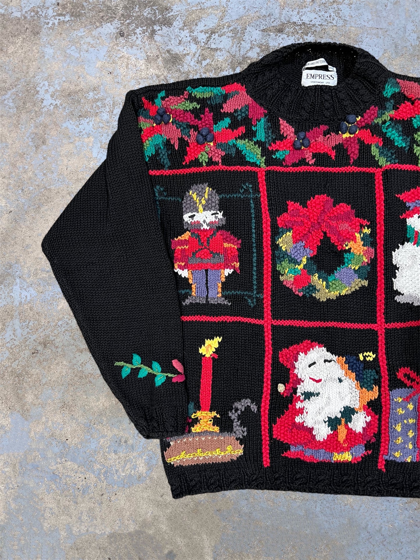 Vintage Holiday Themed Mock Neck Knit Sweater