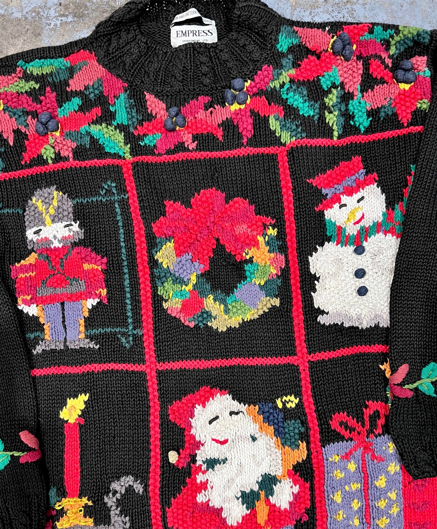 Vintage Holiday Themed Mock Neck Knit Sweater