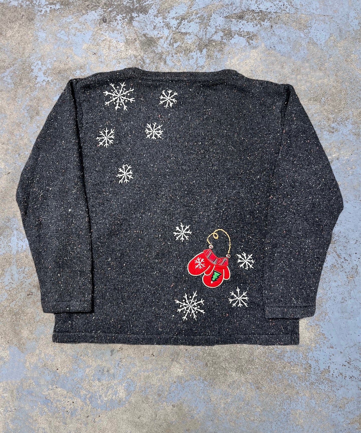 Vintage Embroidered Ice Skate & Mitten Holiday Themed Knit Cardigan