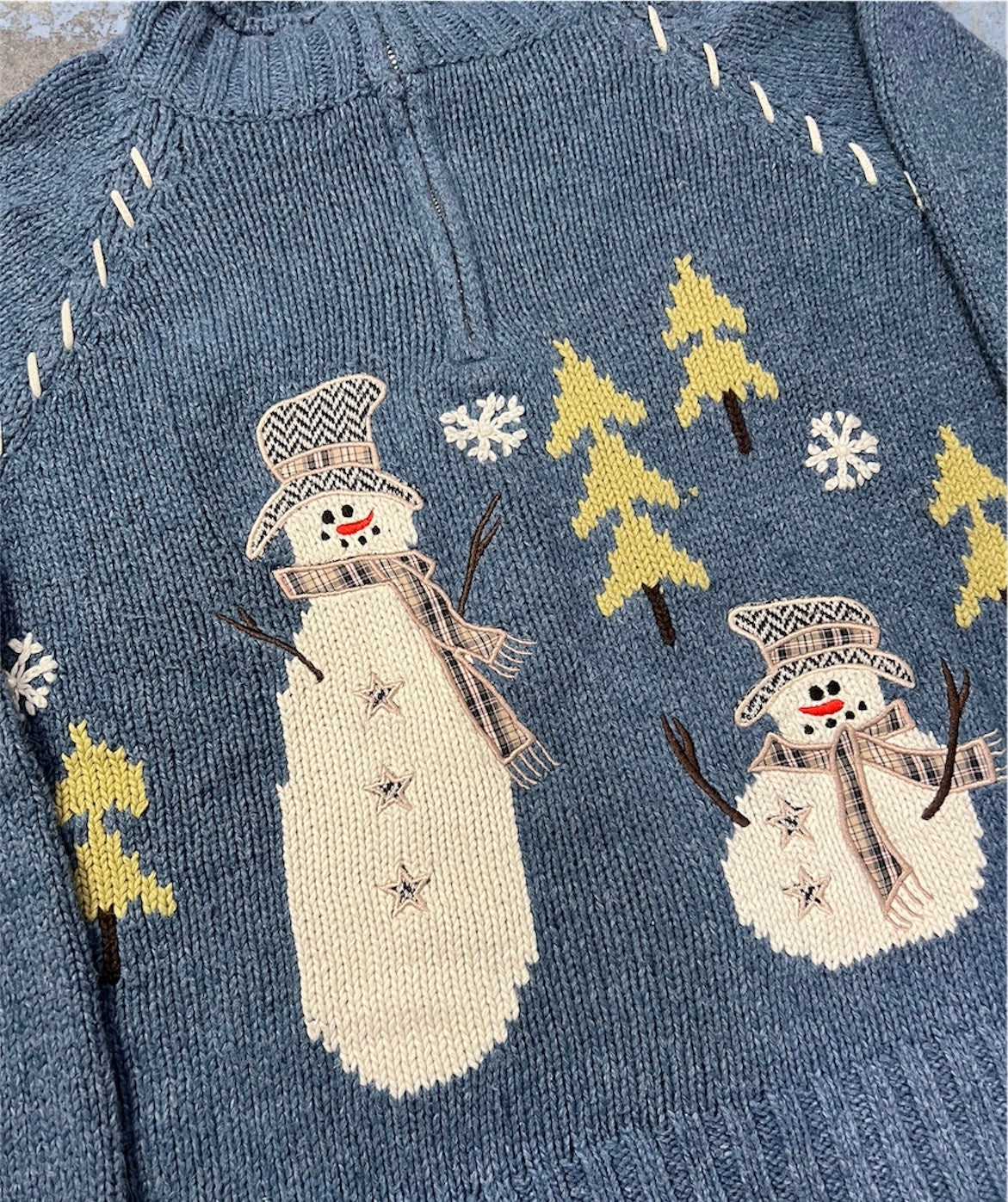 Vintage Quarter Zip Knit Snowman Sweater