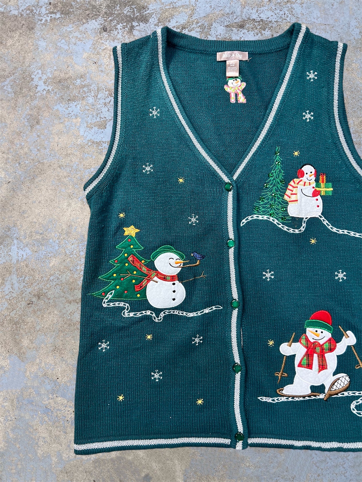 Vintage Embroidered Holiday Skiing Snowmen Themed Vest