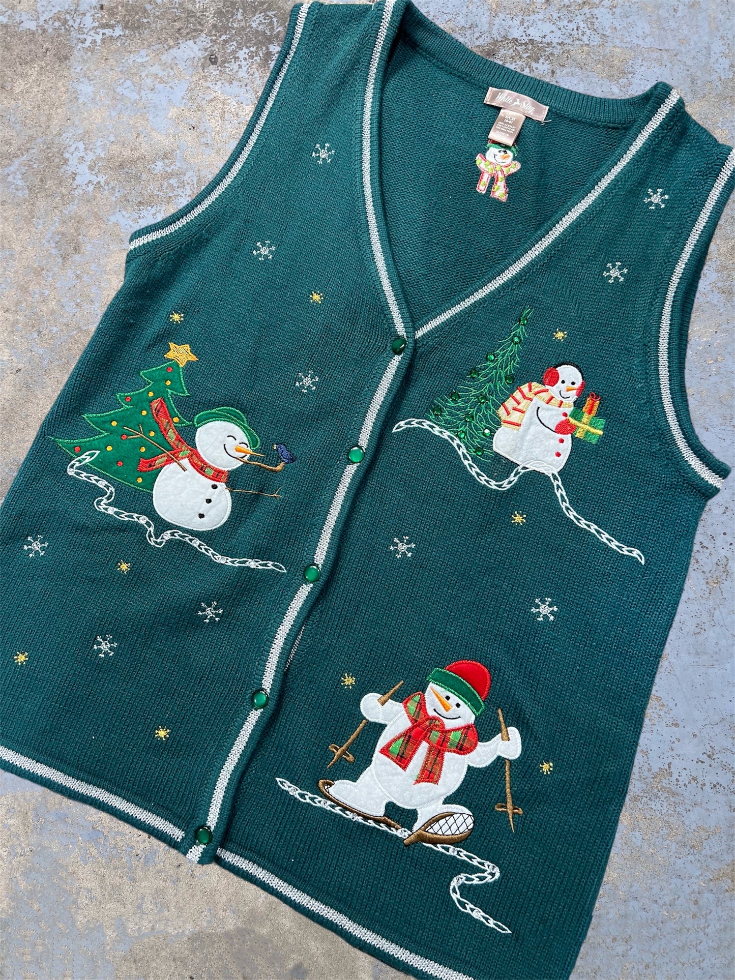 Vintage Embroidered Holiday Skiing Snowmen Themed Vest