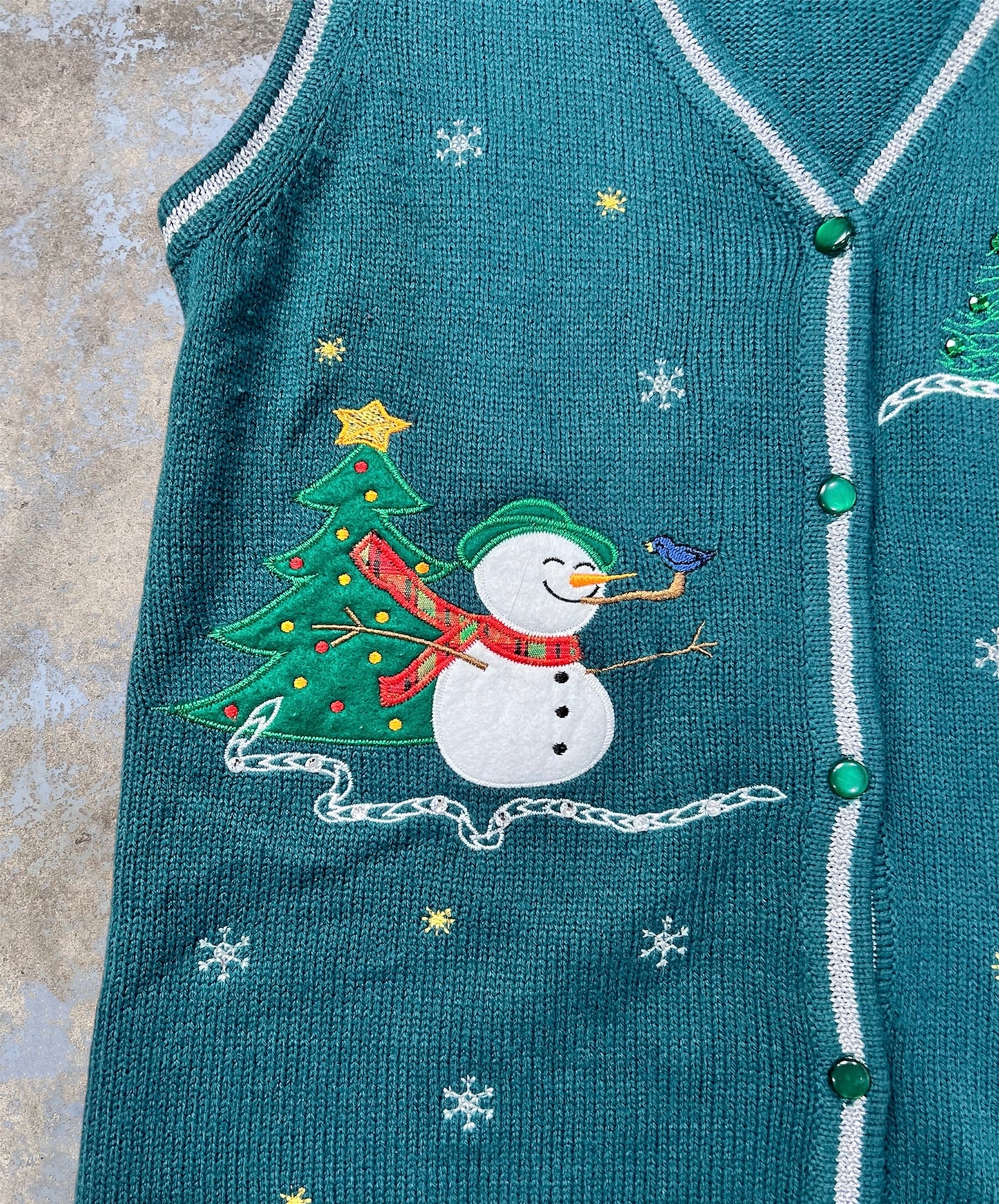 Vintage Embroidered Holiday Skiing Snowmen Themed Vest