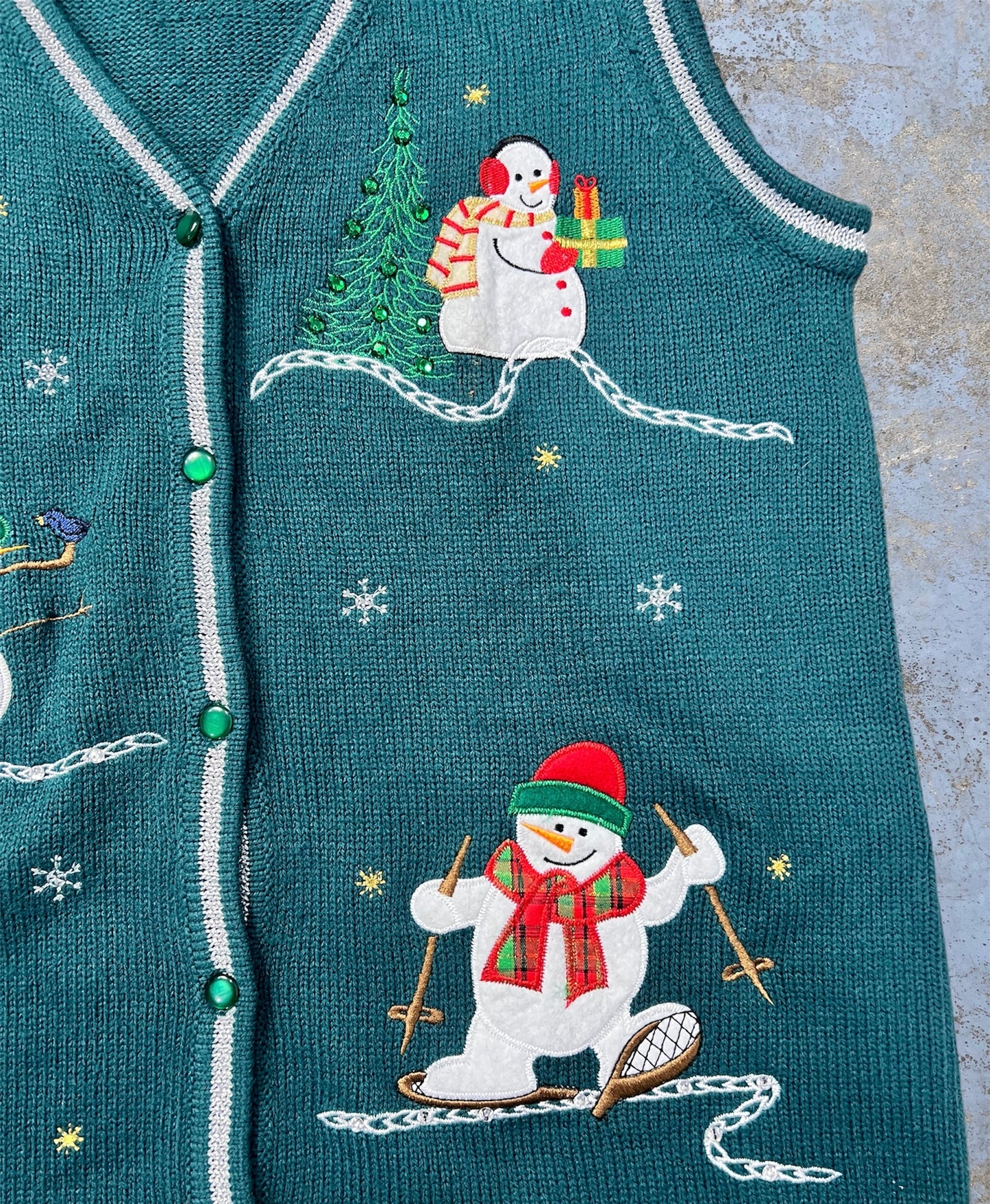 Vintage Embroidered Holiday Skiing Snowmen Themed Vest