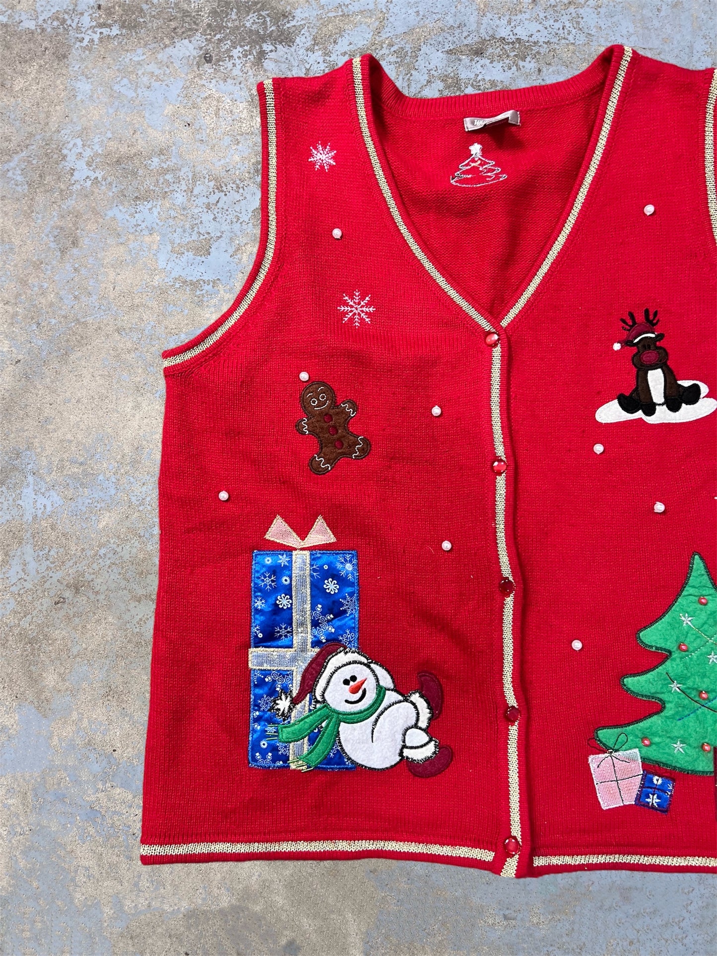 Vintage Embroidered Snowman & Friends Holiday Themed Vest