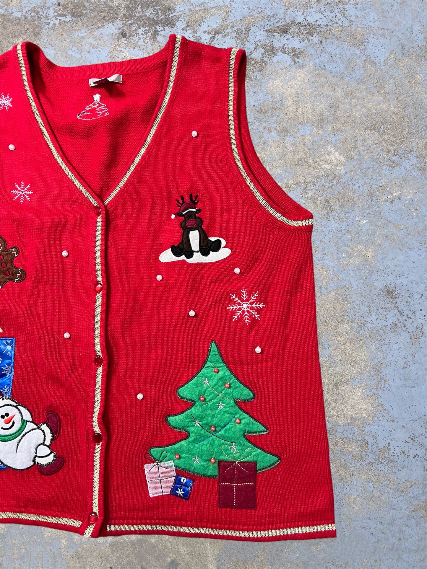 Vintage Embroidered Snowman & Friends Holiday Themed Vest