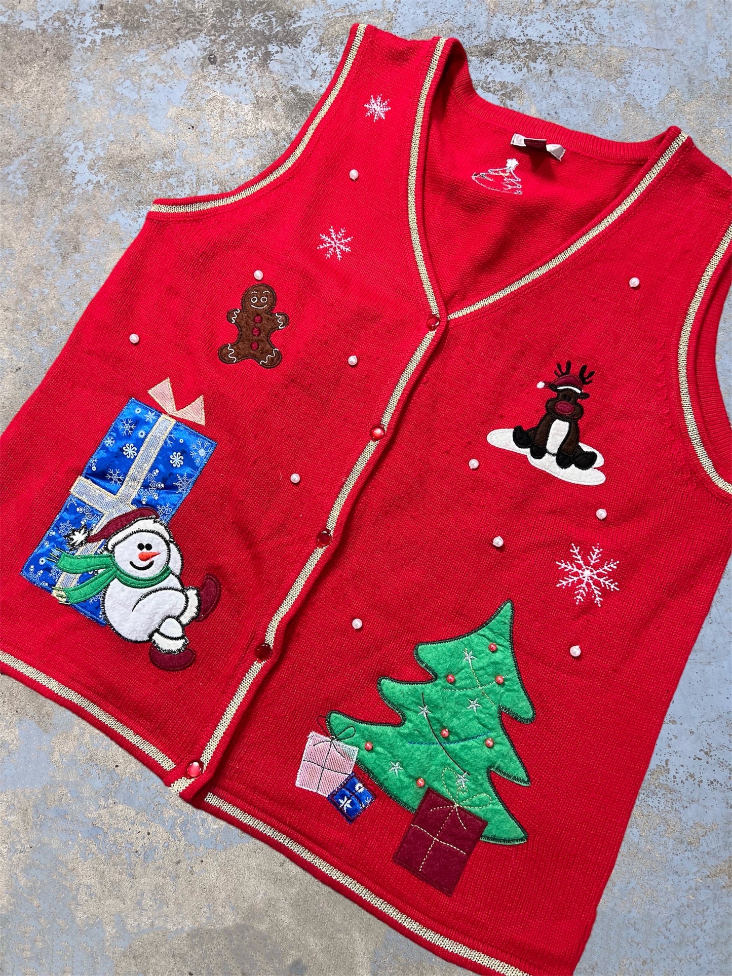 Vintage Embroidered Snowman & Friends Holiday Themed Vest