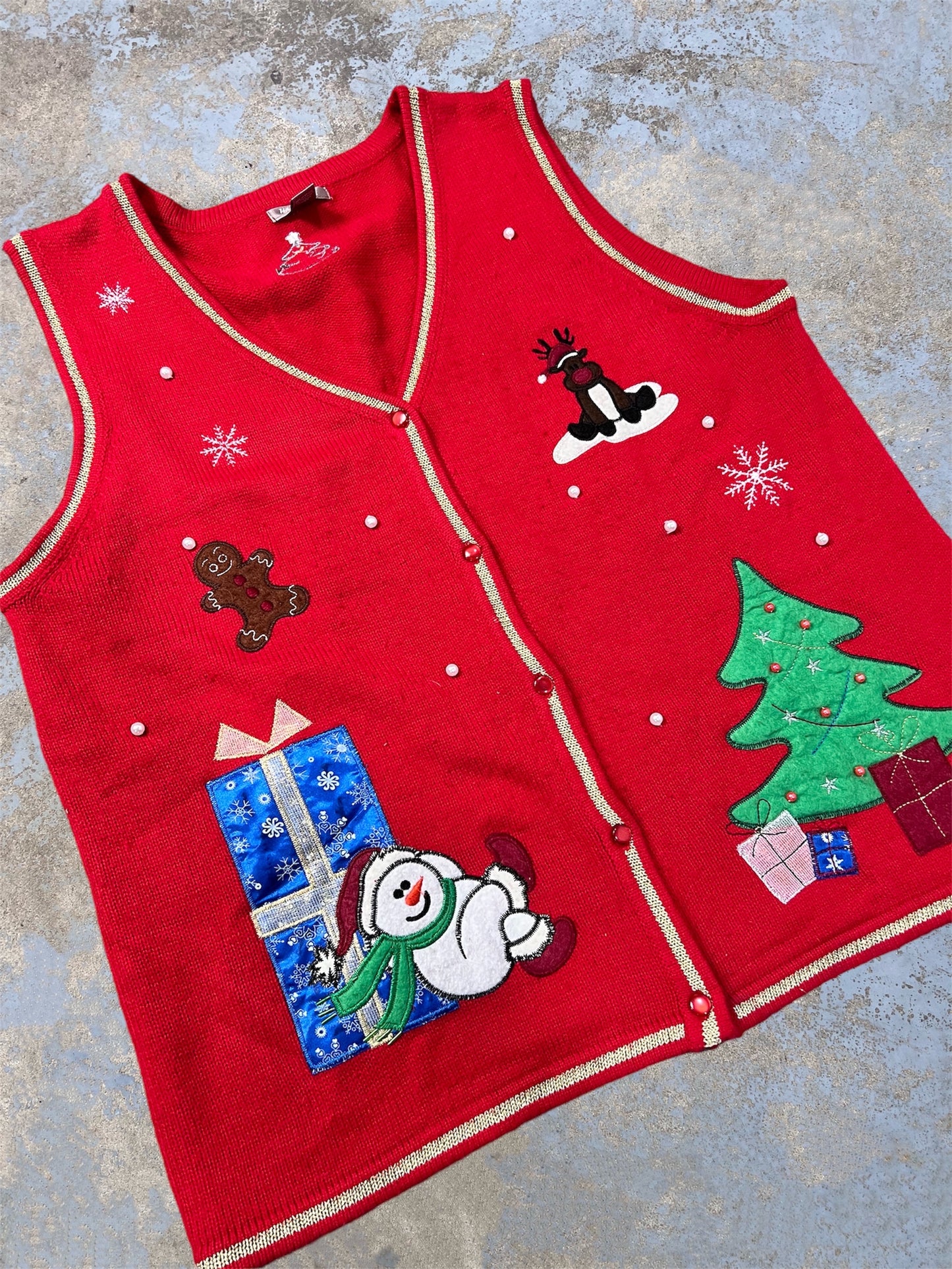 Vintage Embroidered Snowman & Friends Holiday Themed Vest