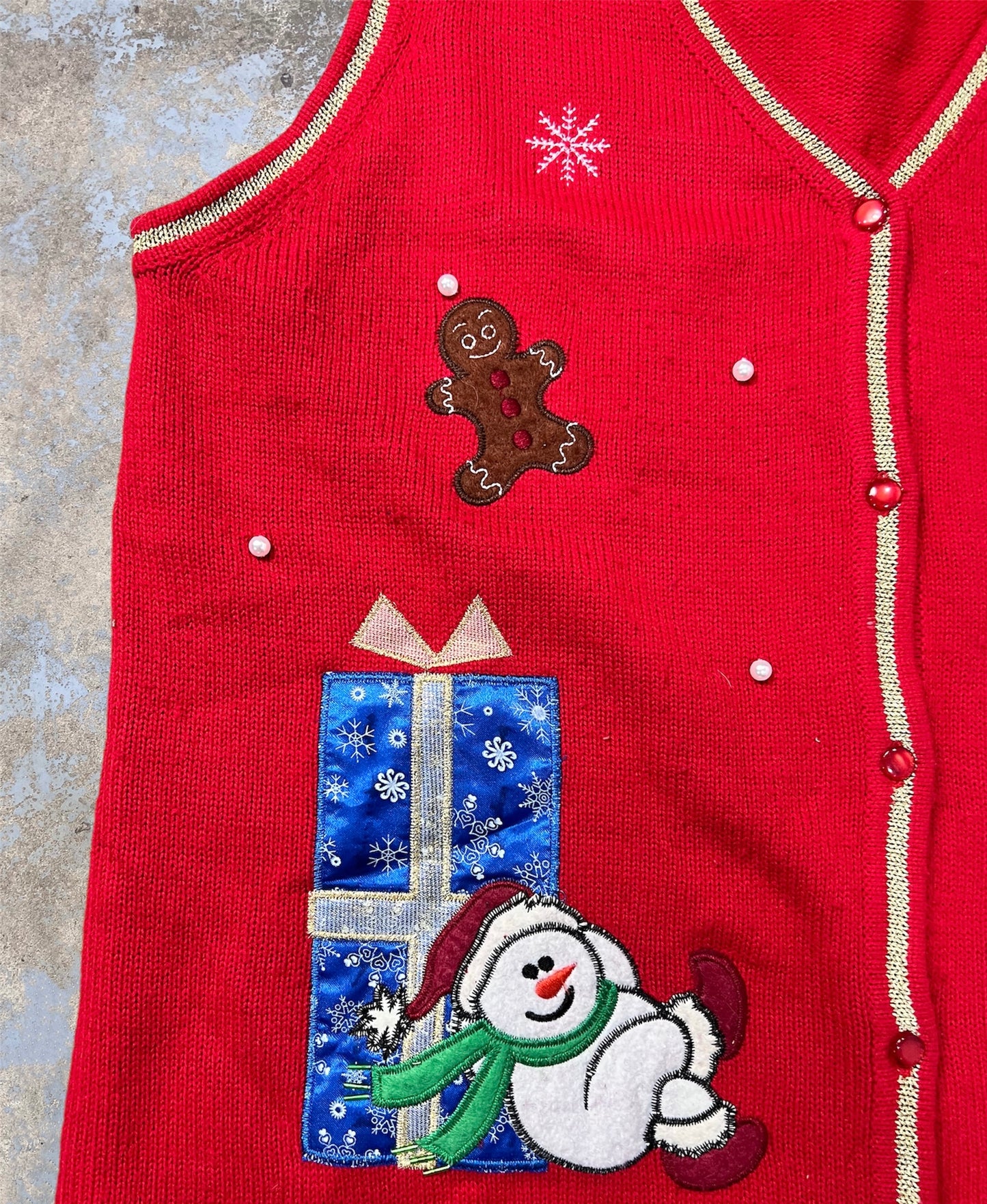 Vintage Embroidered Snowman & Friends Holiday Themed Vest