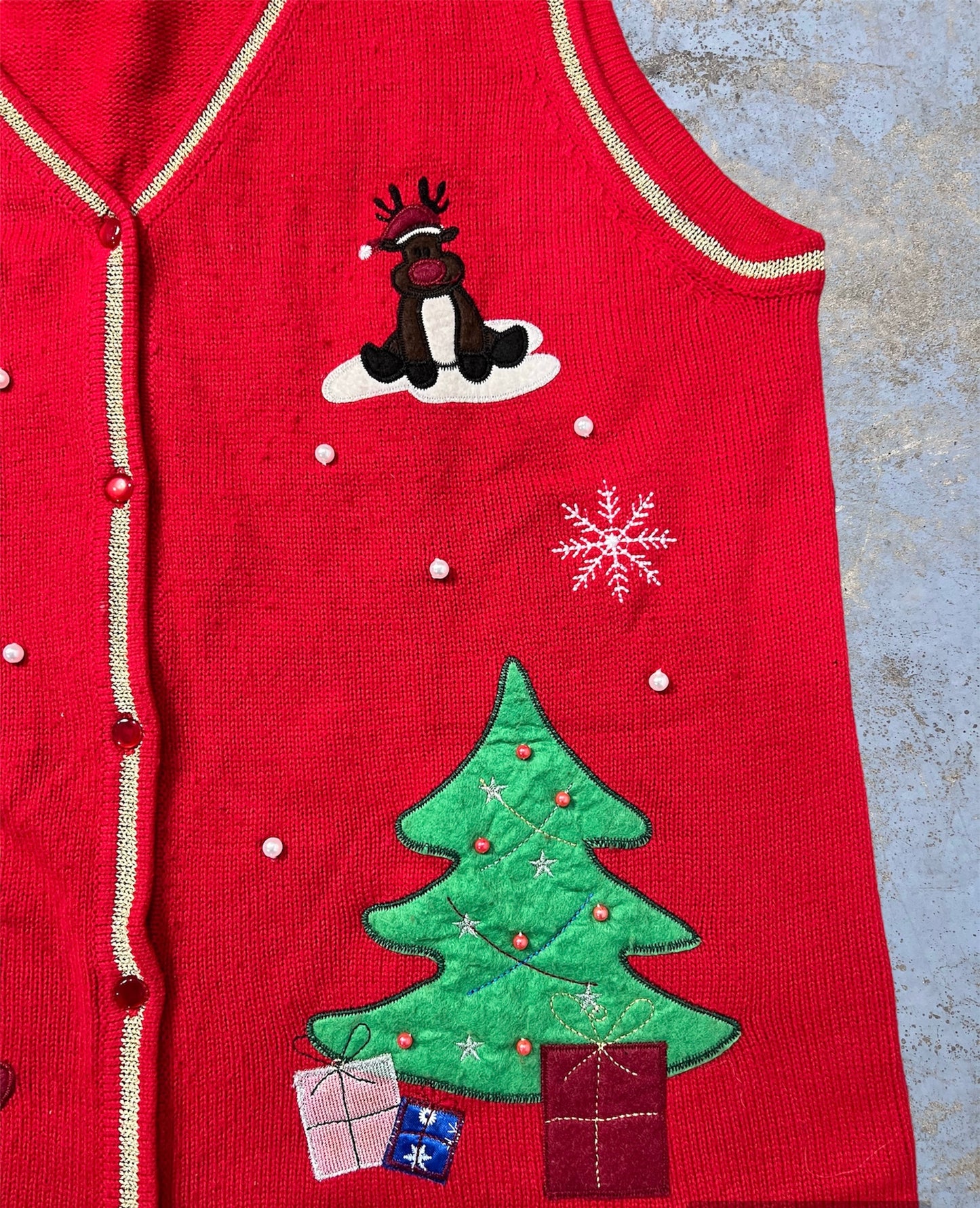 Vintage Embroidered Snowman & Friends Holiday Themed Vest